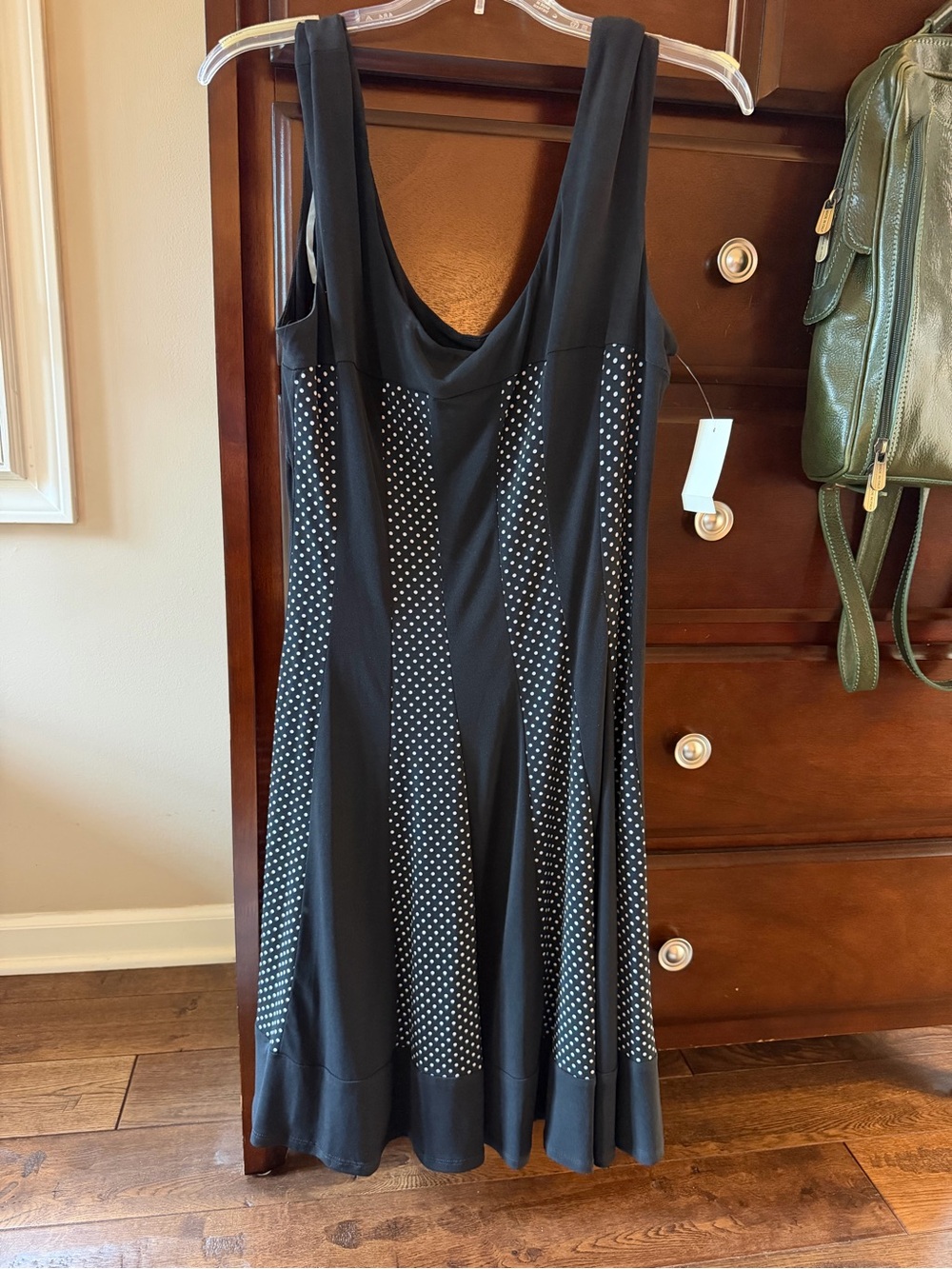 connected apparel Black Sleeveless Mini Dress with White Polka Panels